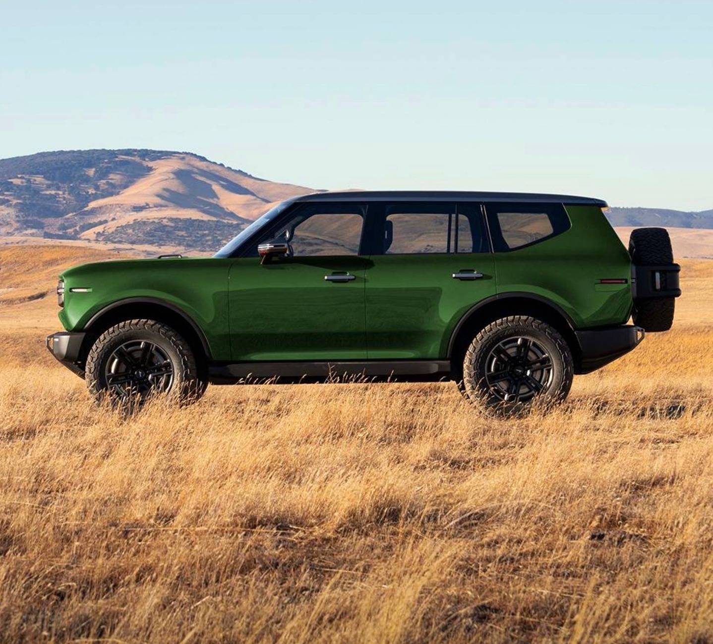 army green color scout terra pickup truck.jpg