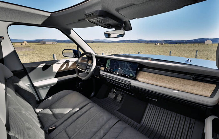 Legroom and headroom is closer to F-150 than Rivian R1T (confirmed by Scout)