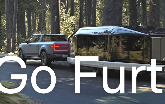 Scout Terra spotted as tow vehicle for EV travel trailer.